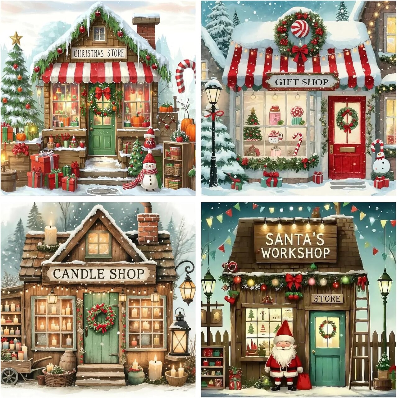 4 Pack Christmas Store Diamond Art Kits for Adults (Christmas-G8924-G8925-G8926-G8927) 10.12 x 10.12 x 0.1 inches